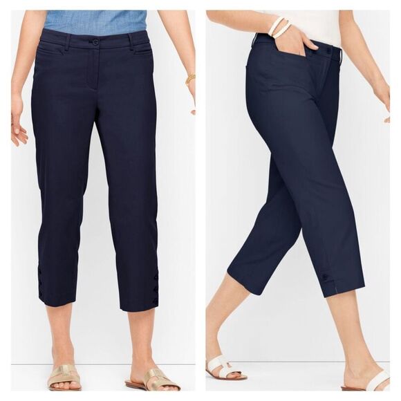 NWT Talbots Perfect Skimmer Blue Capri Pants Size 18 Button Hem XL Pedal Pusher - Picture 1 of 13